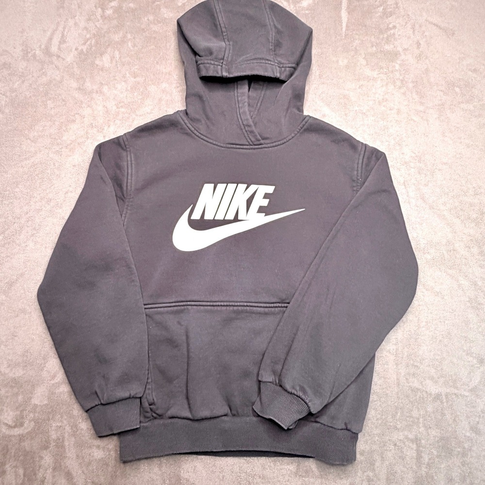 Nike Hoodie Youth Boys Large Black Pullover Swoosh Logo Club Fleece Sweatshirt